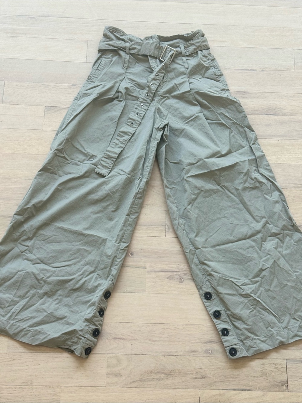 Zara Olive Green Wide-Leg Paperbag Waist Pants
